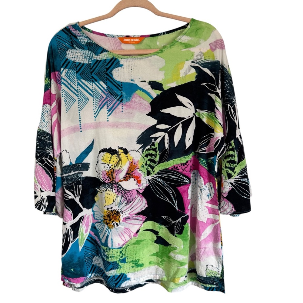 JAMS WORLD Honolulu Hawaiian Bella Bell-Sleeve Top in Floral Print Size Medium
